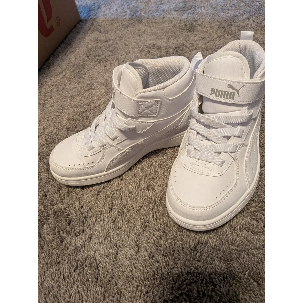 Puma Rebound Joy Kids White High Top Sneakers 374688-07 Size 2C